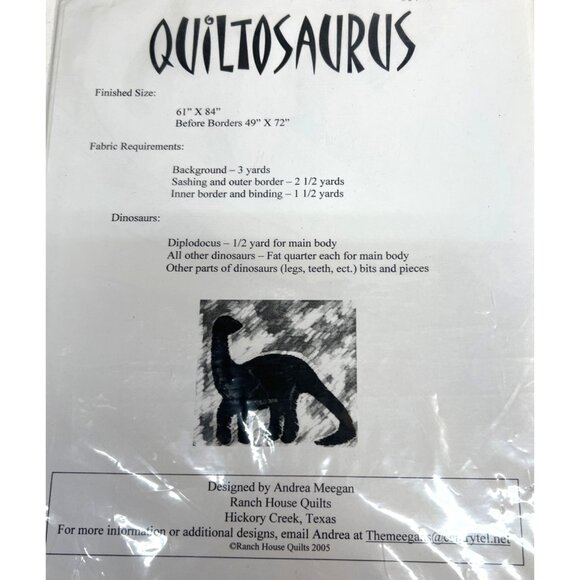 Quiltosaurus Dinosaur Quilt Pattern By Andrea Meegan 61" X 84" Finished Size Ins - Picture 3 of 4